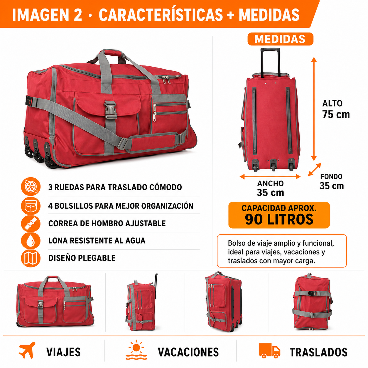 Bolso con Ruedas 90L Grande 1109B