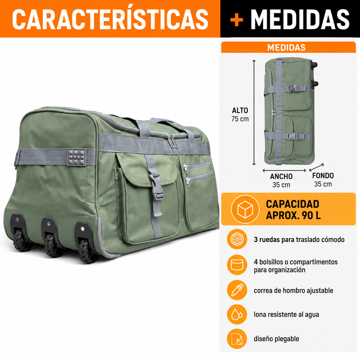 Bolso con Ruedas 90L Grande 1109B