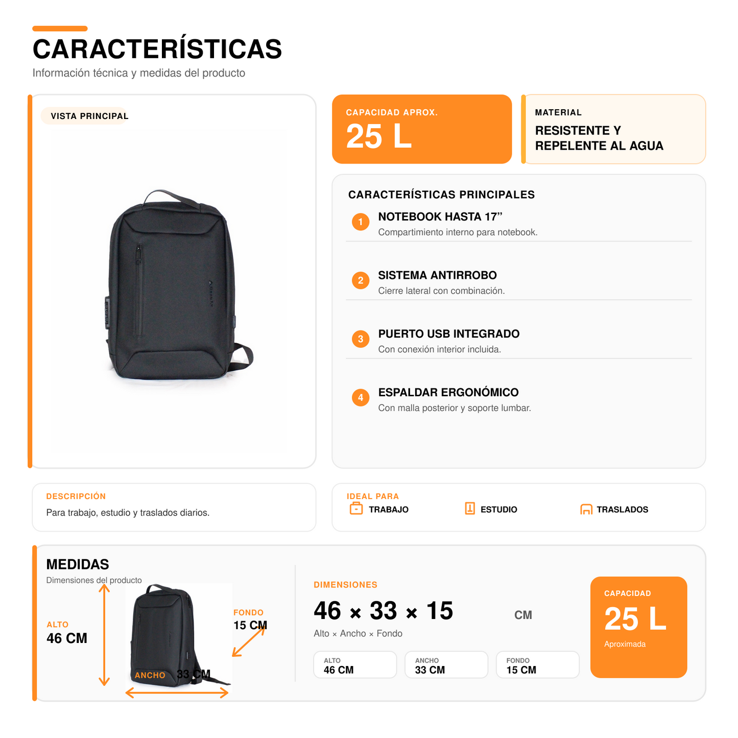 Mochila Antirrobo 25L Porta Notebook 2403