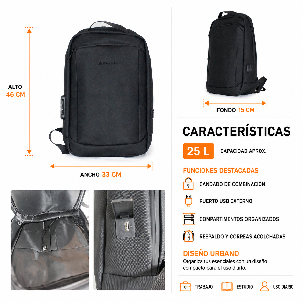 Mochila Antirrobo 25L Porta Notebook 2403
