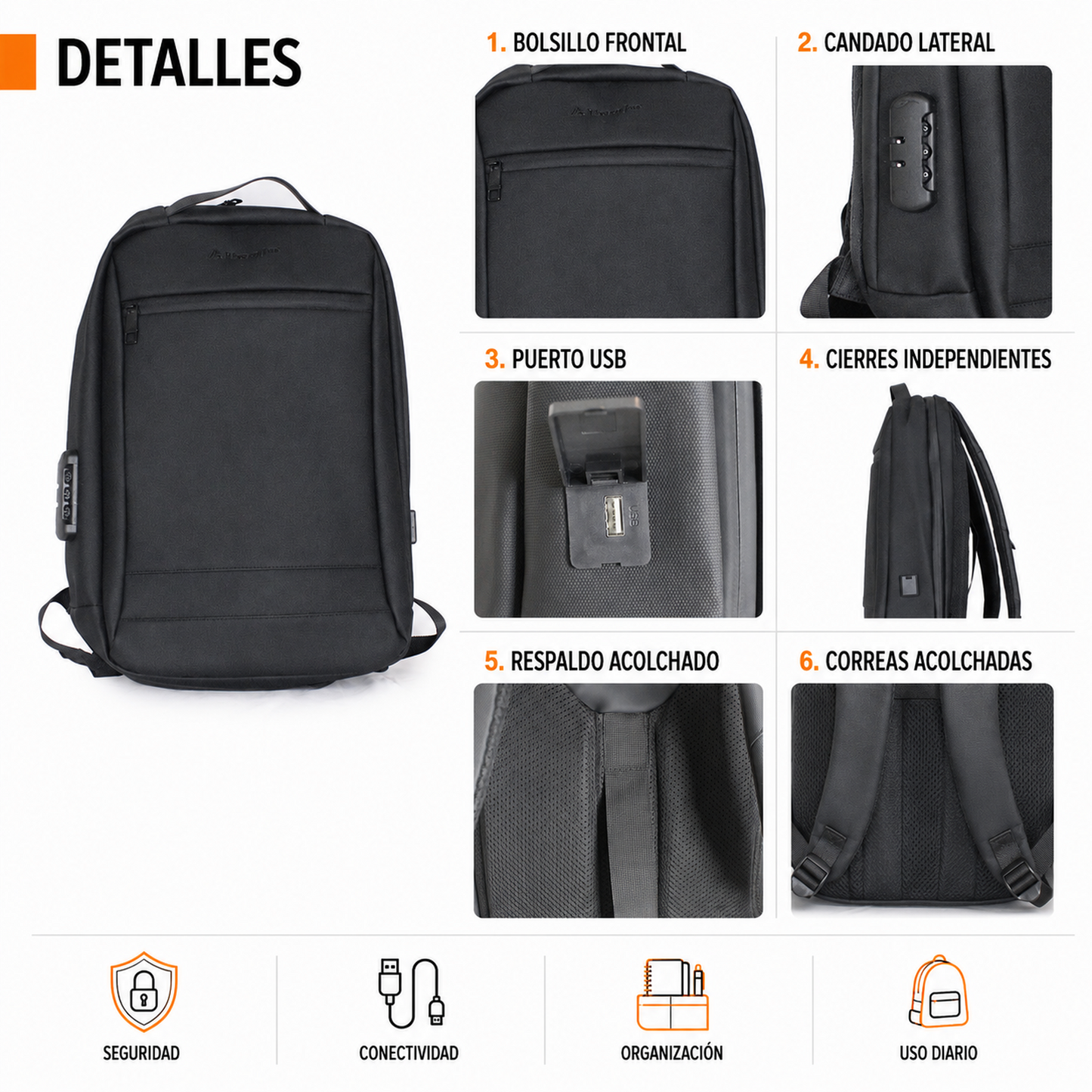 Mochila Antirrobo 25L Porta Notebook 2403