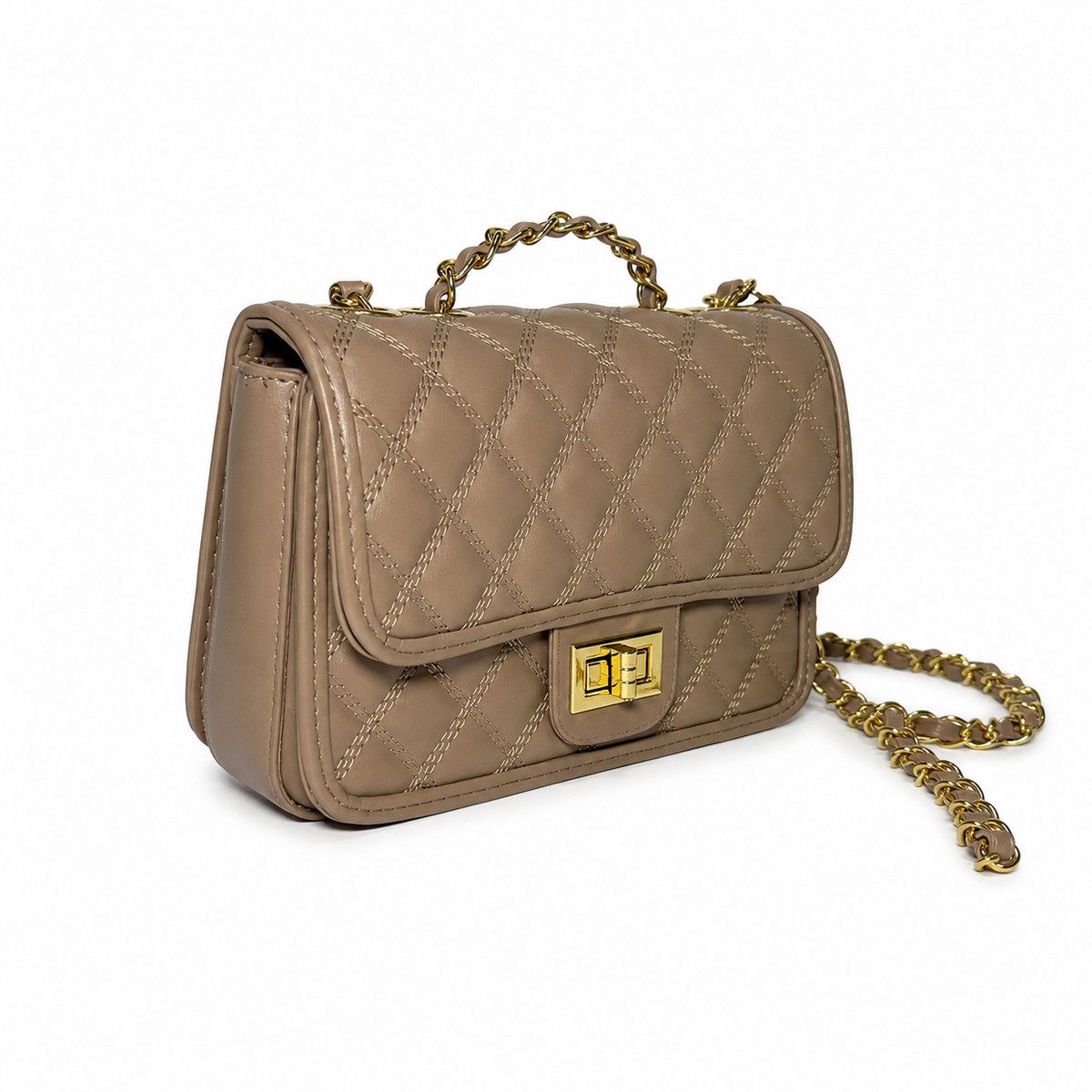 Cartera Crossbody Mujer Acolchada con Broche Dorado y Cadena - JJ1237