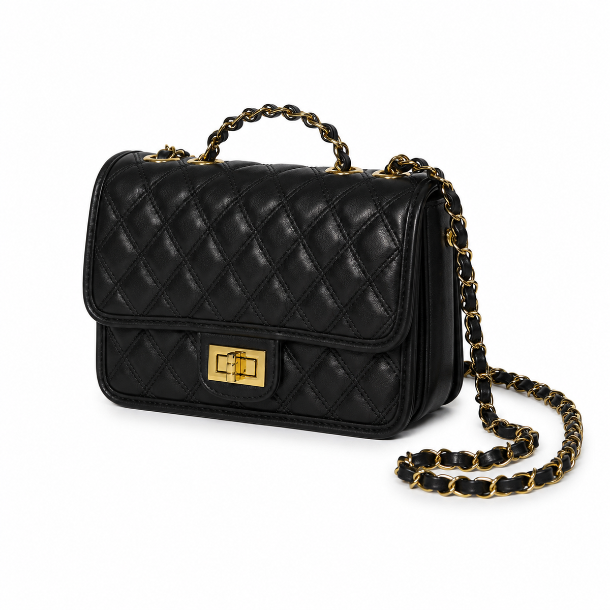 Cartera Crossbody Mujer Acolchada con Broche Dorado y Cadena - JJ1237