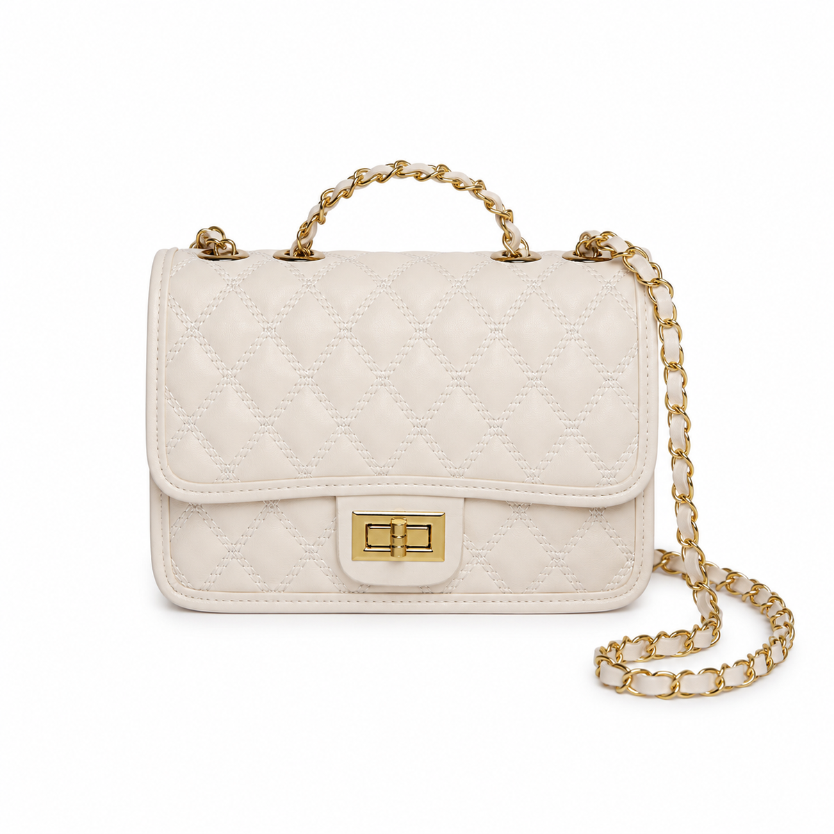 Cartera Crossbody Mujer Acolchada con Broche Dorado y Cadena - JJ1237