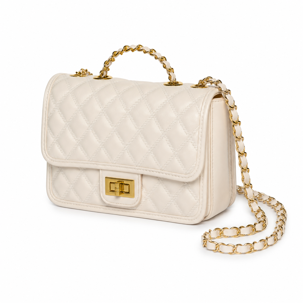 Cartera Crossbody Mujer Acolchada con Broche Dorado y Cadena - JJ1237
