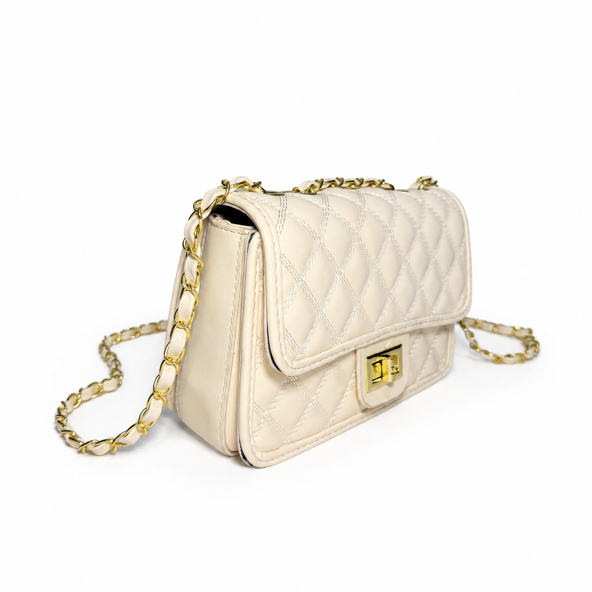 Cartera Crossbody Mujer Acolchada con Broche Dorado y Cadena - JJ1237