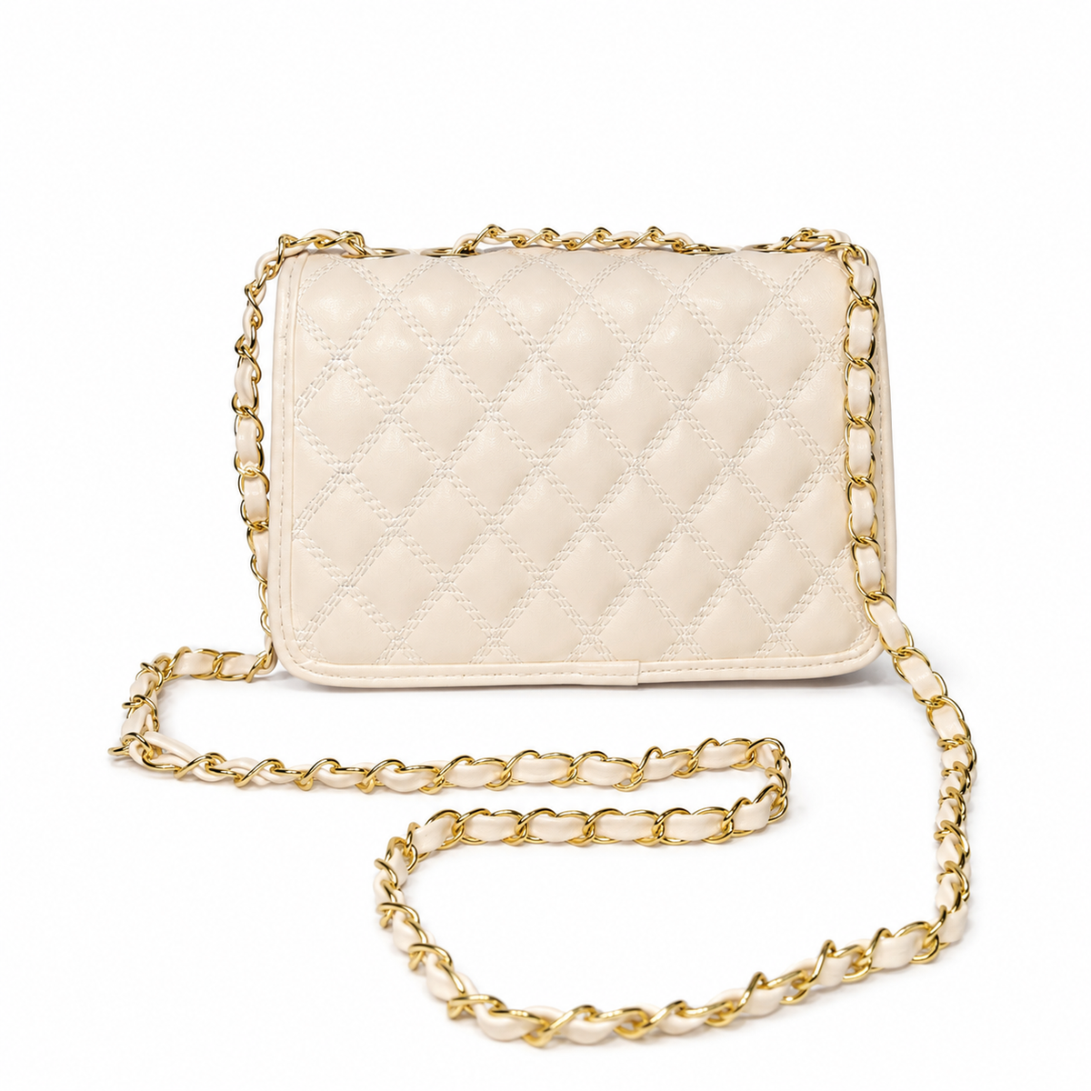 Cartera Crossbody Mujer Acolchada con Broche Dorado y Cadena - JJ1237