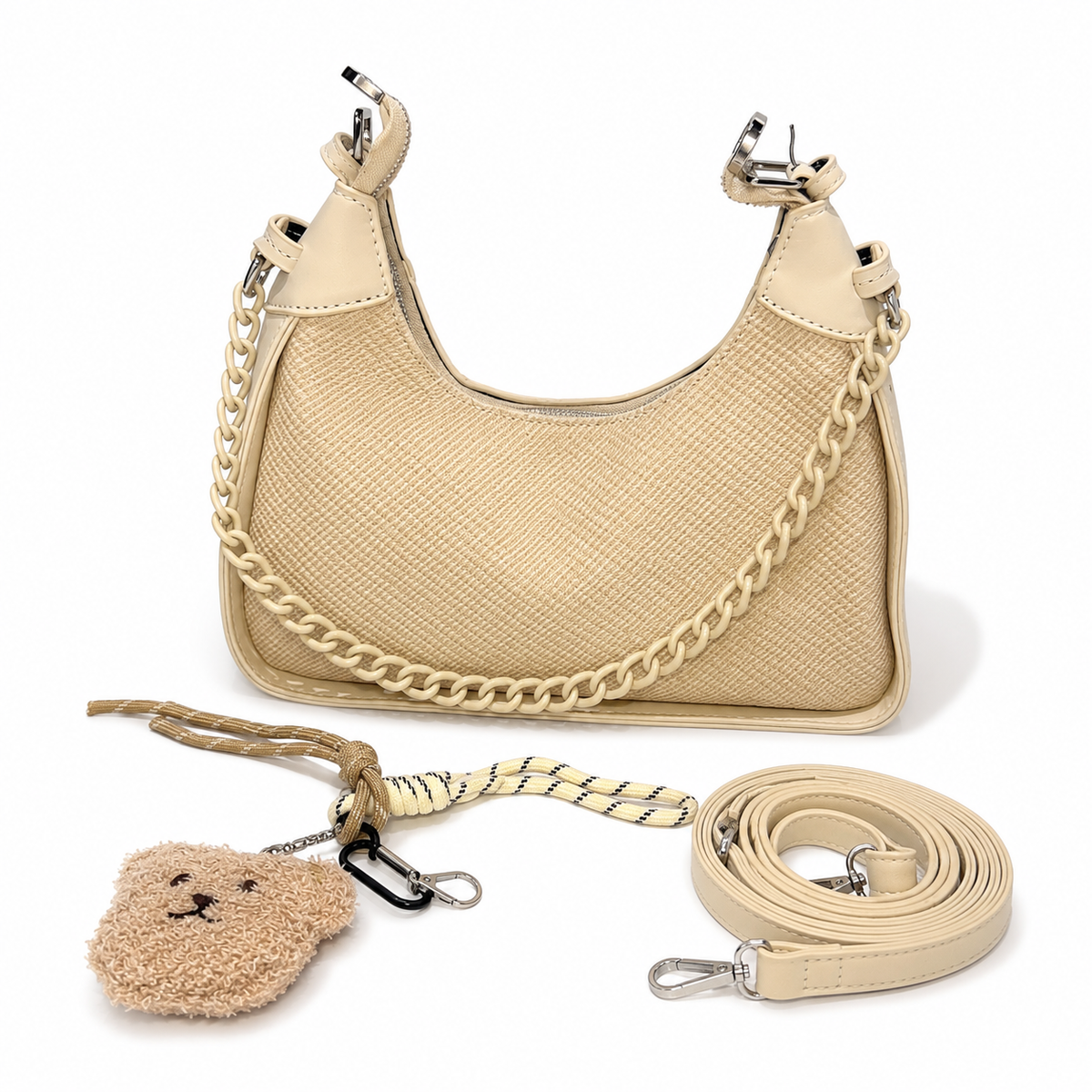 Cartera Mujer 2 En 1 Hombro Bandolera Cadena y Llavero Osito - JJ6030