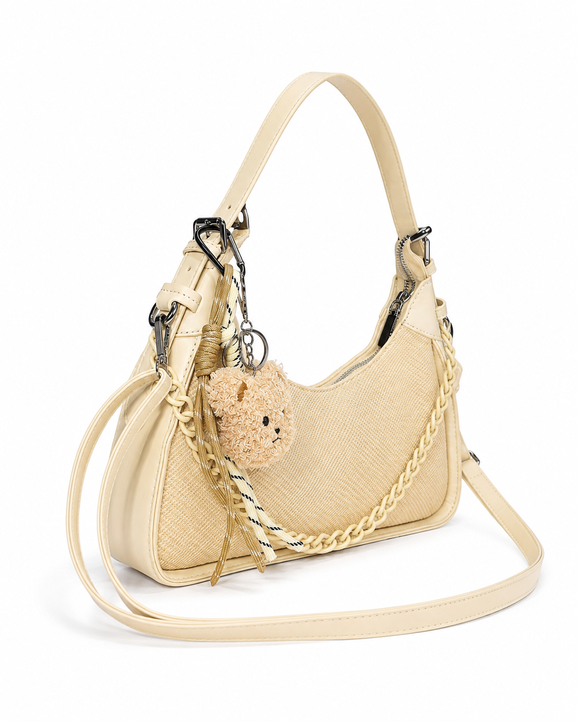 Cartera Mujer 2 En 1 Hombro Bandolera Cadena y Llavero Osito - JJ6030