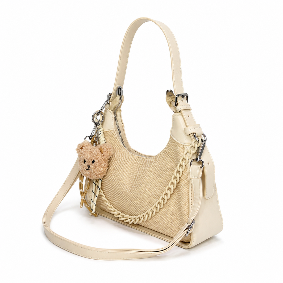 Cartera Mujer 2 En 1 Hombro Bandolera Cadena y Llavero Osito - JJ6030