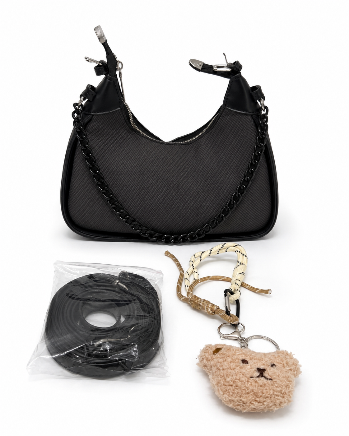 Cartera Mujer 2 En 1 Hombro Bandolera Cadena y Llavero Osito - JJ6030
