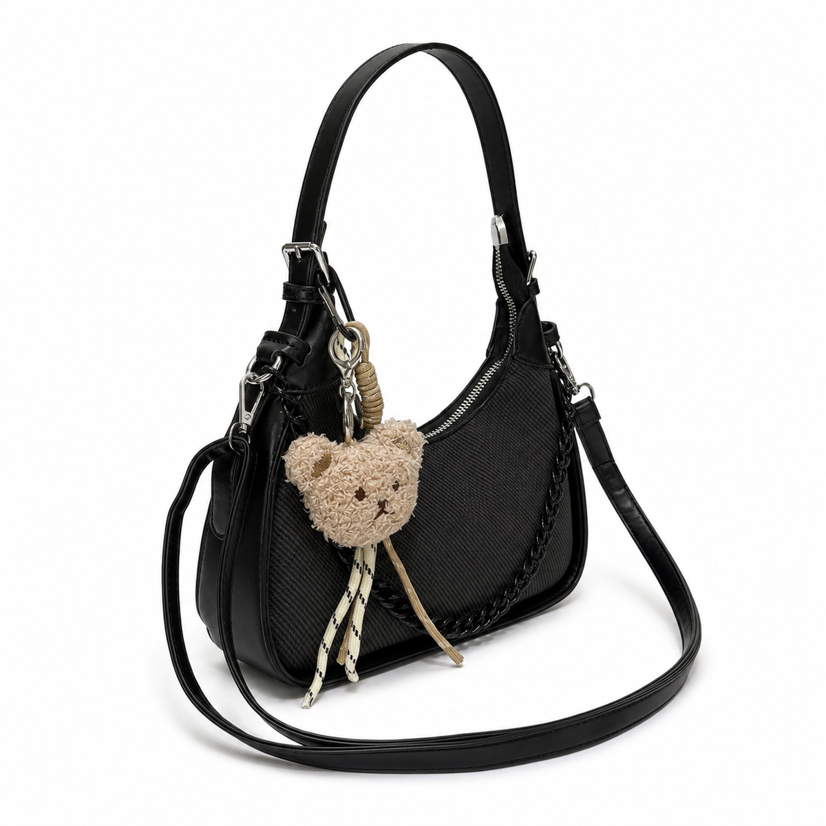 Cartera Mujer 2 En 1 Hombro Bandolera Cadena y Llavero Osito - JJ6030