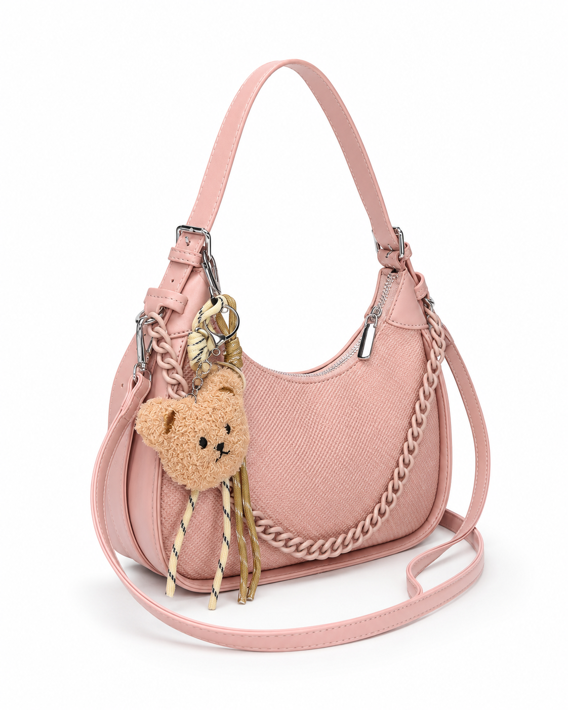 Cartera Mujer 2 En 1 Hombro Bandolera Cadena y Llavero Osito - JJ6030