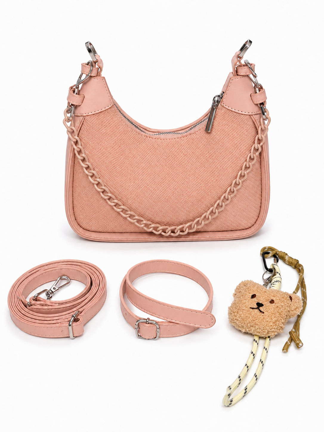 Cartera Mujer 2 En 1 Hombro Bandolera Cadena y Llavero Osito - JJ6030