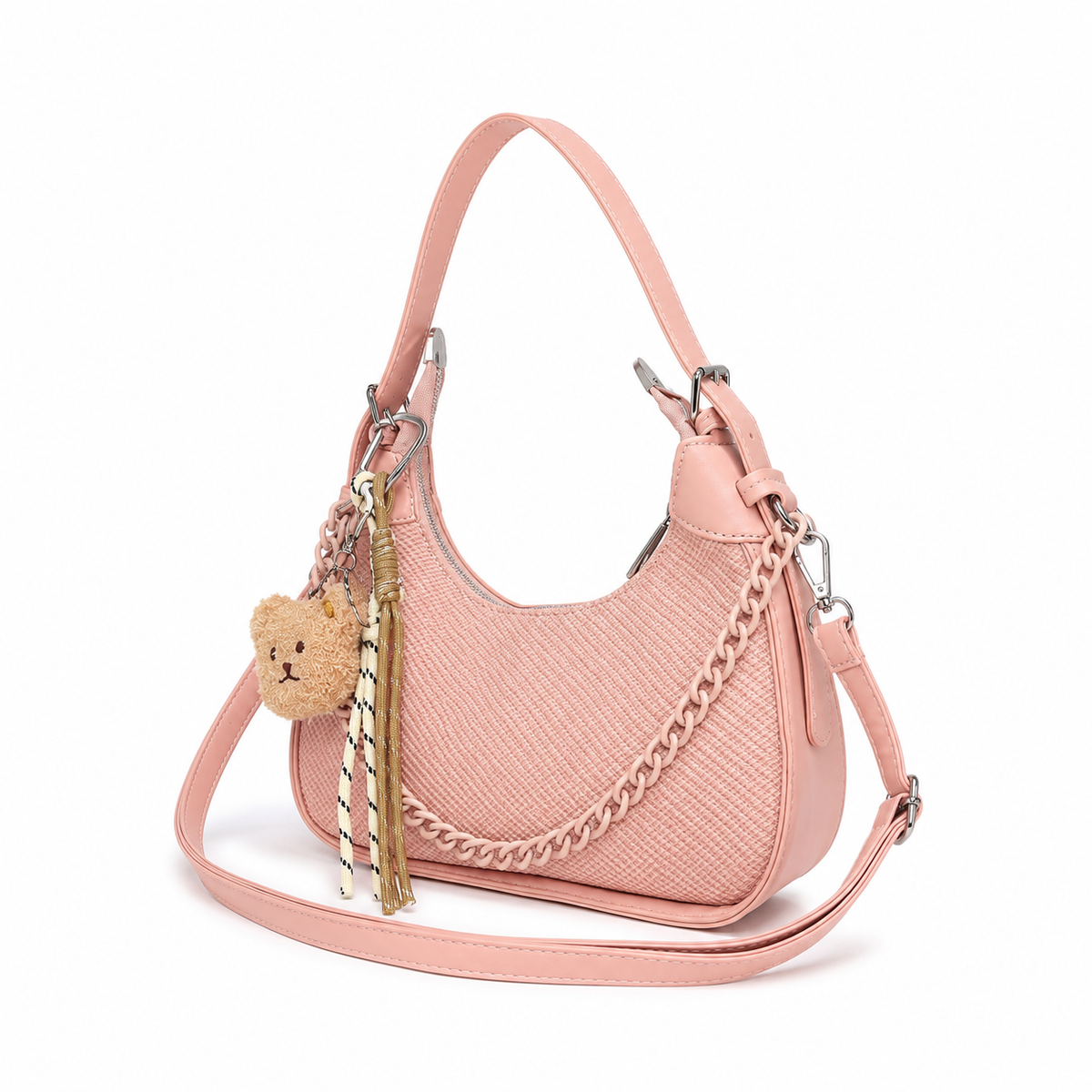 Cartera Mujer 2 En 1 Hombro Bandolera Cadena y Llavero Osito - JJ6030