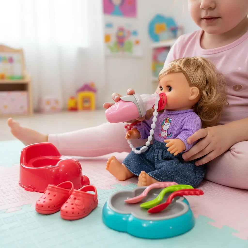Muñeca Bebé con Set de Alimentación y Cuidado con Sonidos