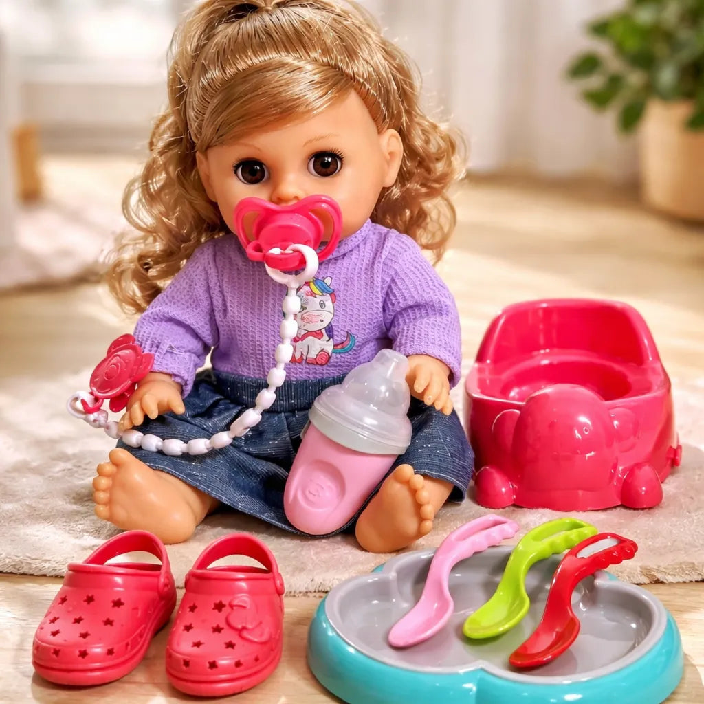 Muñeca Bebé con Set de Alimentación y Cuidado con Sonidos