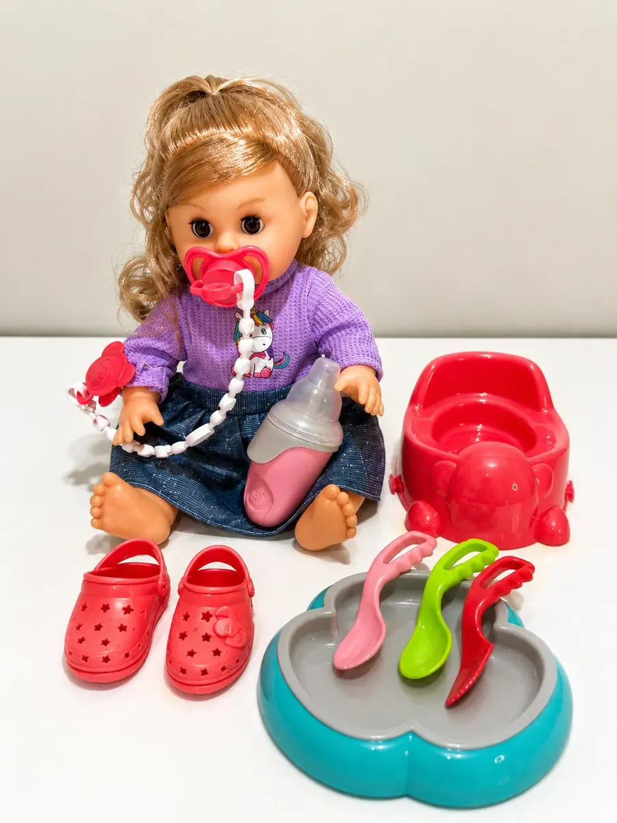 Muñeca Bebé con Set de Alimentación y Cuidado con Sonidos