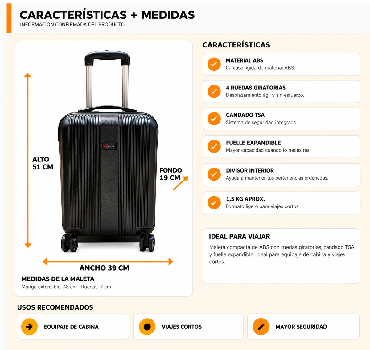 Maleta Viaje Mano Cabina ABS Avion 10 A 12 Kilos Carry On MC1901