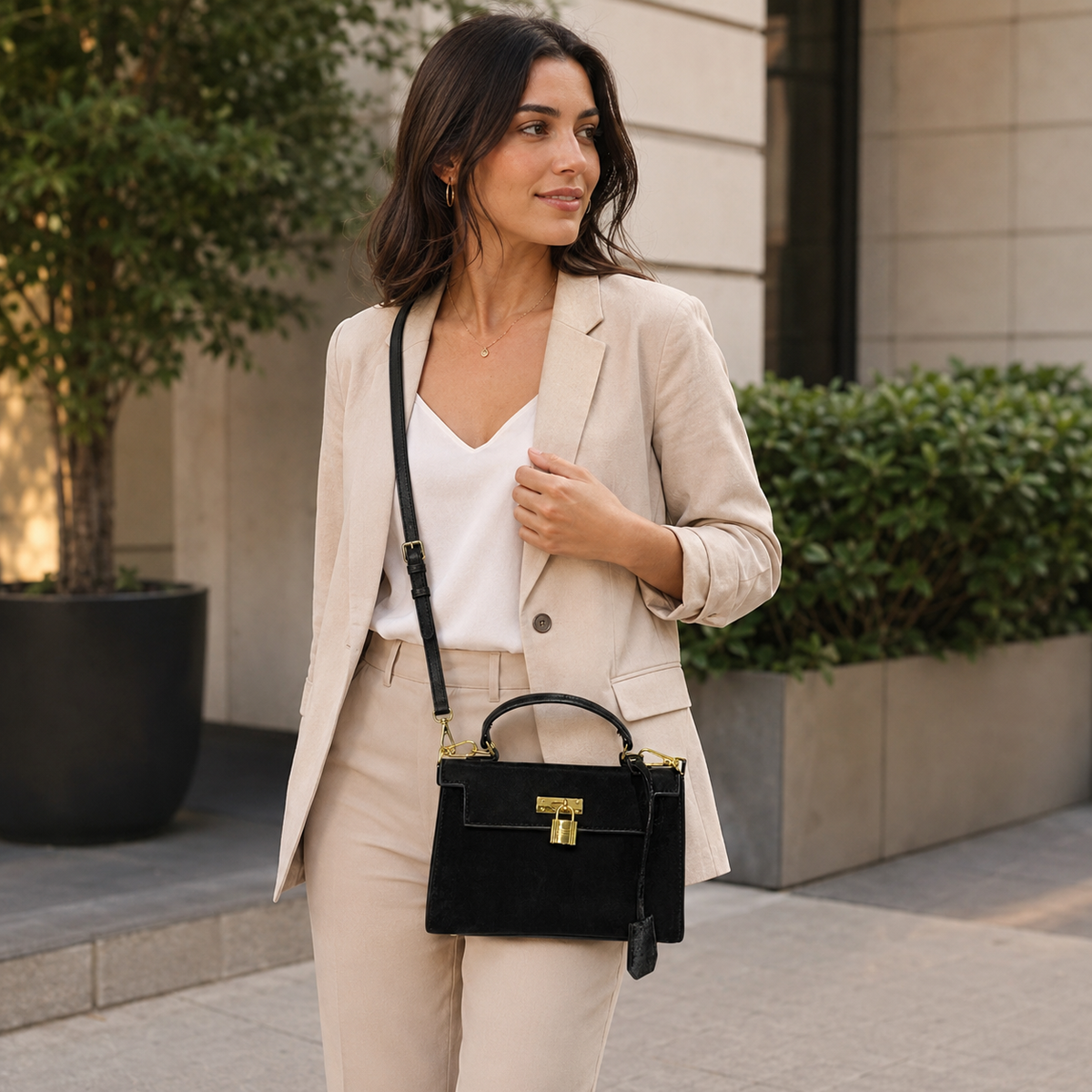 Cartera Bandolera Agamuzada Mujer Asa Superior Ajustable JJ1222