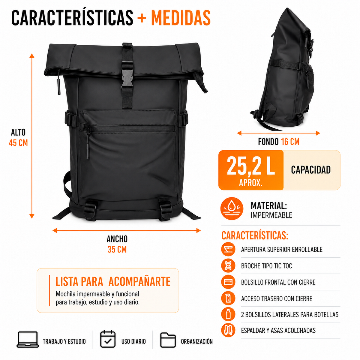 Mochila WaterProof jj9053 25L