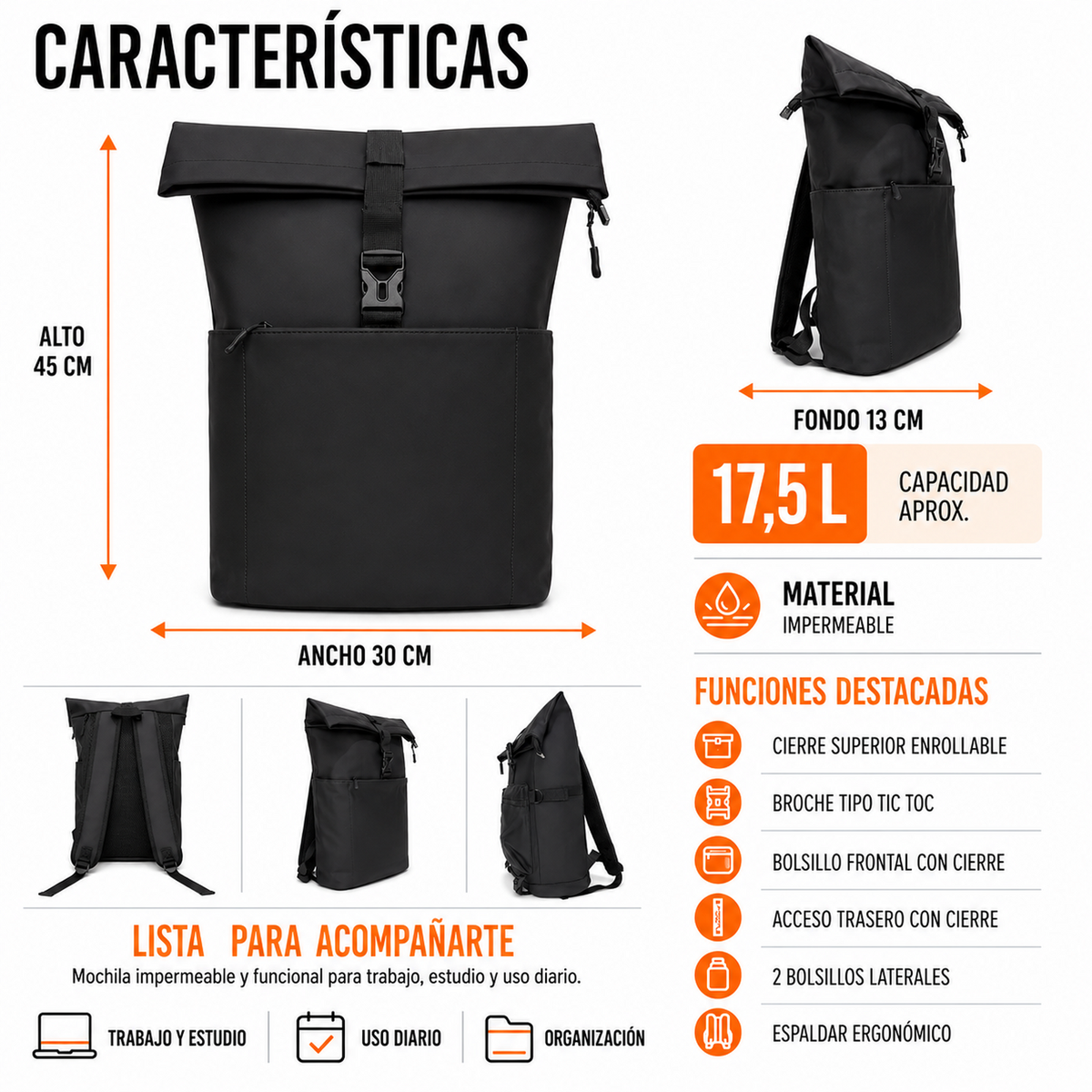 Mochila Waterproof Apertura Superior 17,5L - jj9057
