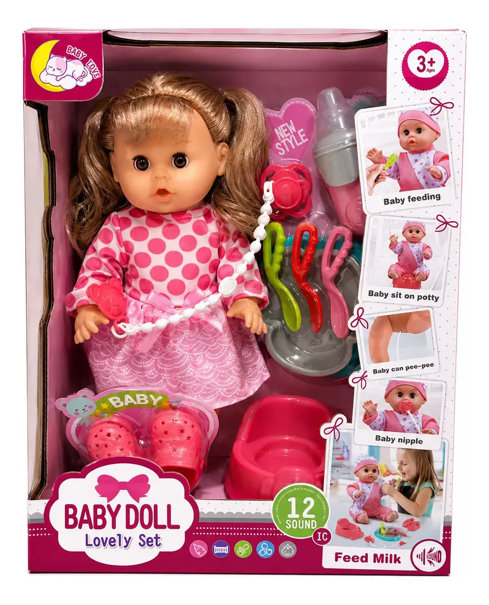 Muñeca Bebé con Set de Alimentación y Cuidado con Sonidos