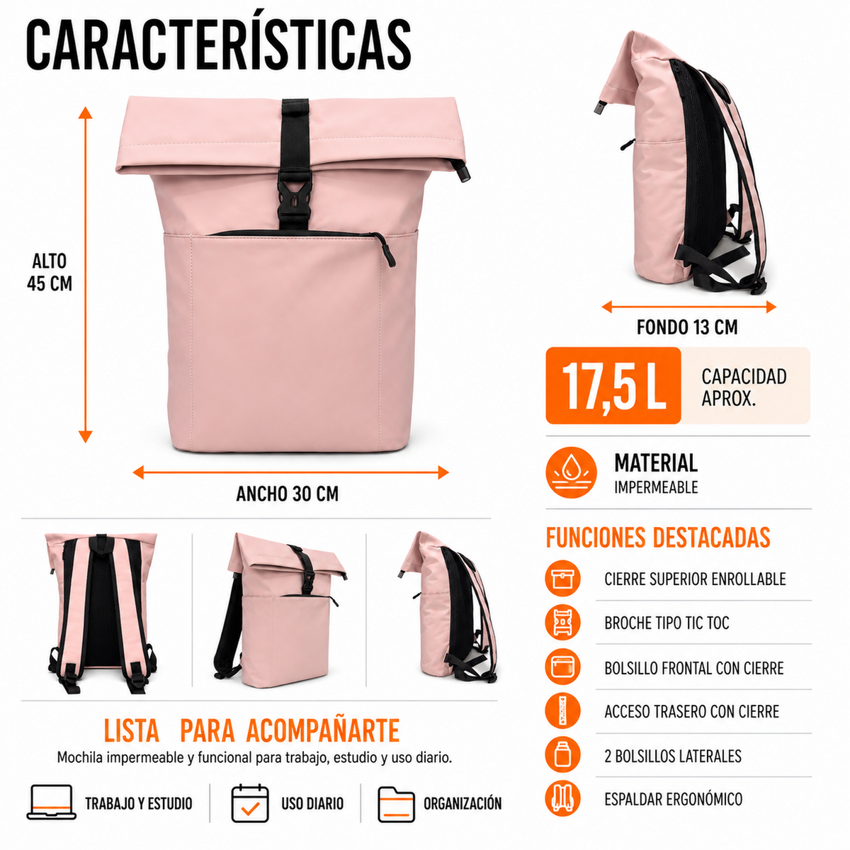 Mochila Waterproof Apertura Superior 17,5L - jj9057