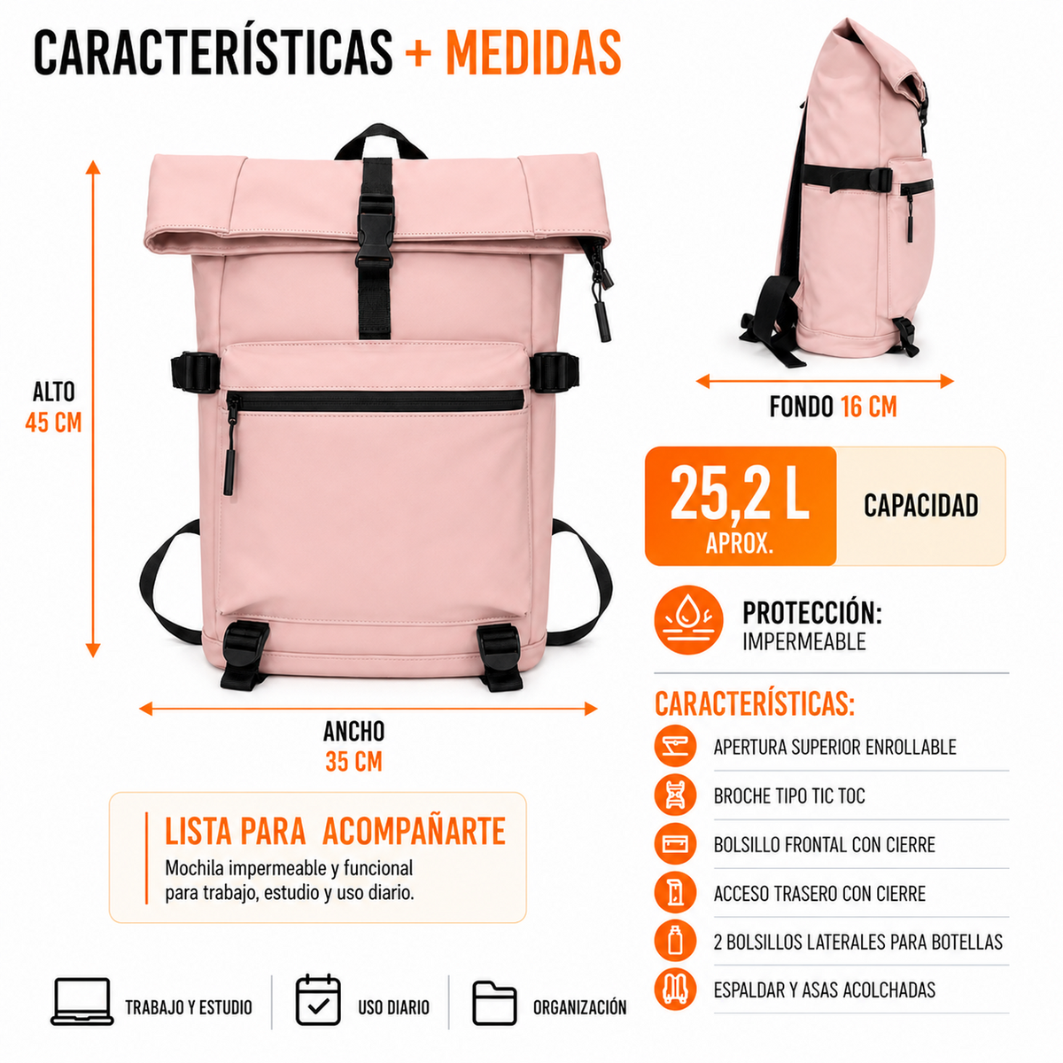 Mochila WaterProof jj9053 25L